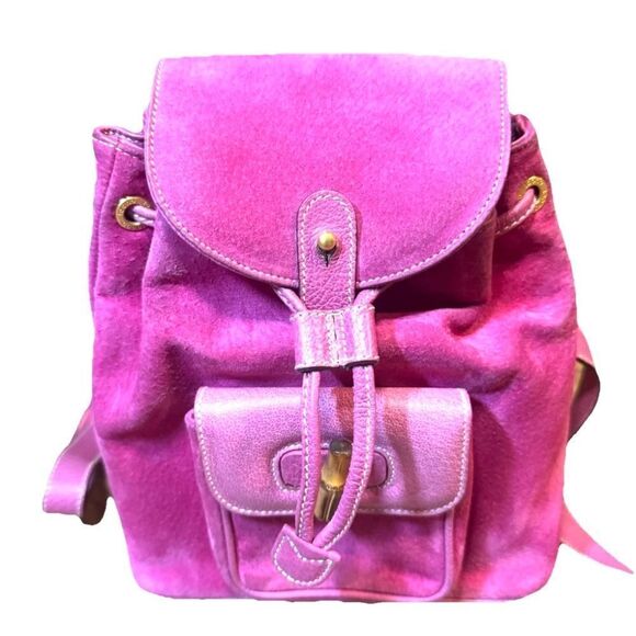 Gucci Handbags - GUCCI Vintage Fuchsia Pink Suede Leather Mini Bamboo Backpack Napsack Auth